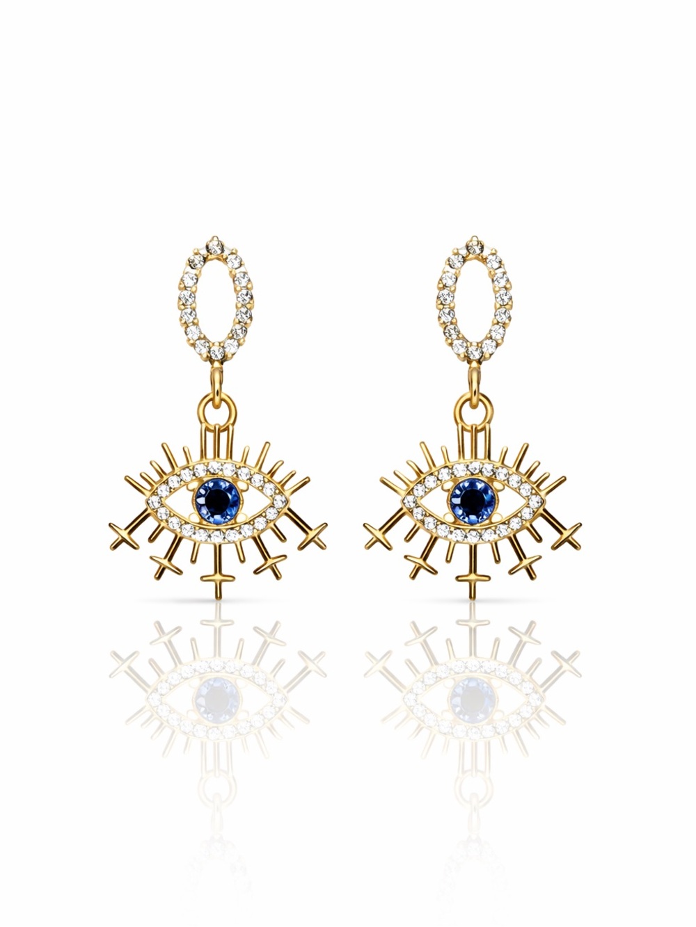Gold-Tone Blue Eye Drop Earrings